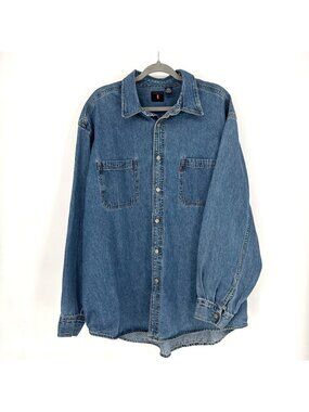 Vintage Levi's Red Tab Denim Metal Logo Button Up Shirt Men's XL Western